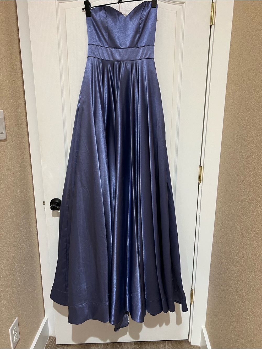 Elegant Strapless Satin Maxi Skirt in Dusty Blue